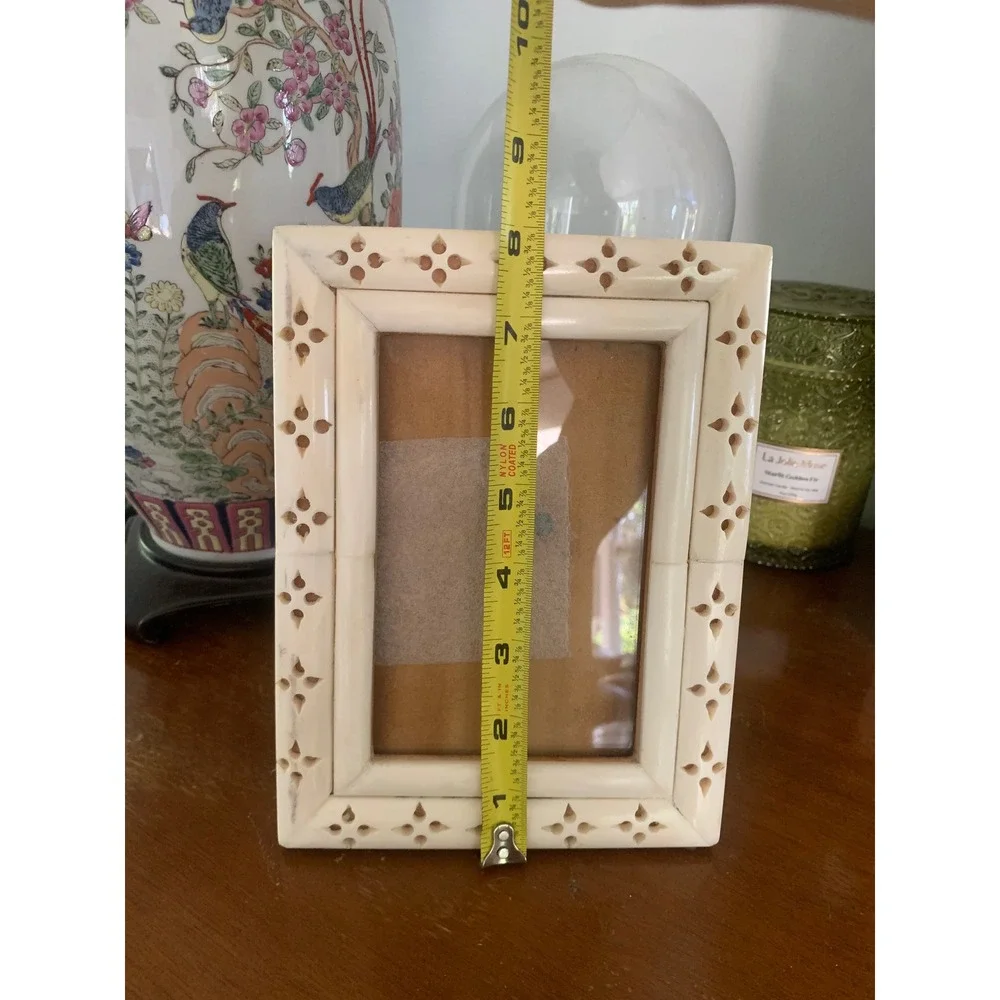 Vintage Bone Inlay Picture Frame Hand Carved Cream 4x6 Boho Decor